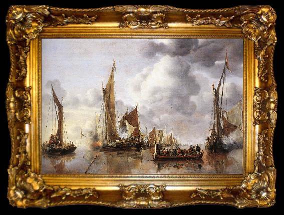 framed  CAPELLE, Jan van de The State Barge Saluted by the Home Fleet df, ta009-2